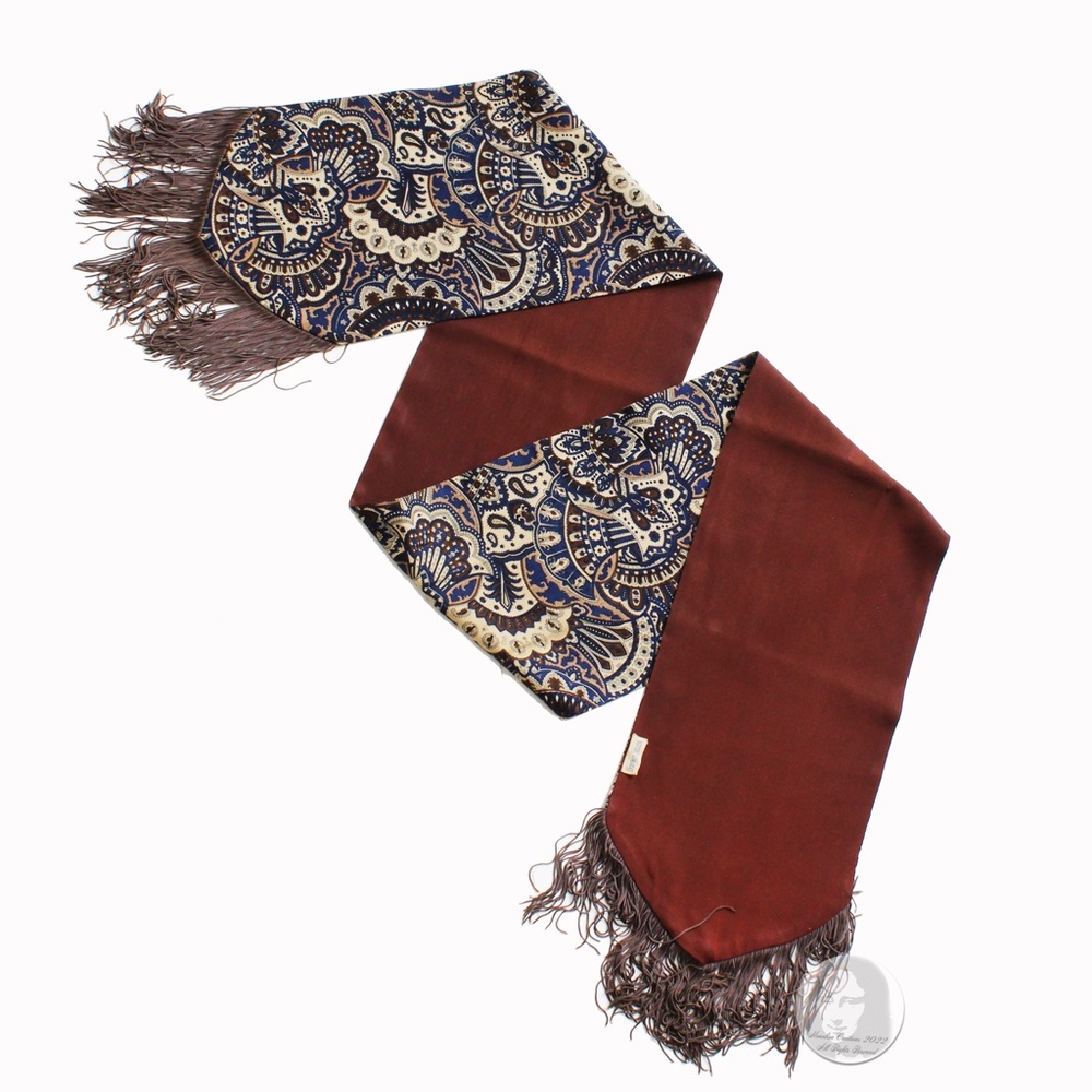 Formal Scarf Opera Shawl Paisley Print Fringe Silk Vintage 70s Bonwit Teller